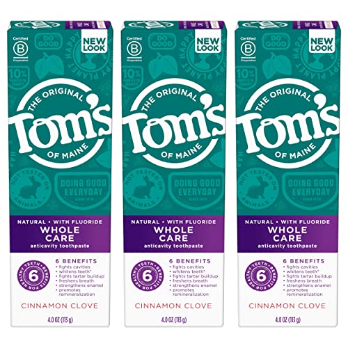 Tom's of Maine Whole Care Natural Toothpaste with Fluoride, Cinnamon Clove, 4.0 oz. 3-Pack
